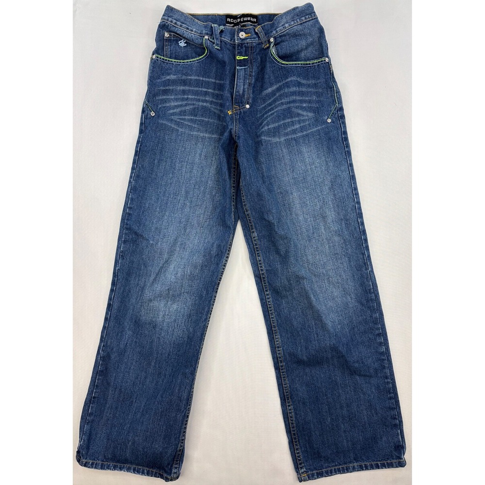 Rocawear baggy wide-leg jeans, vintage Y2K hip-hop size Youth 18 ( 28 x 30 ) - Picture 2 of 13